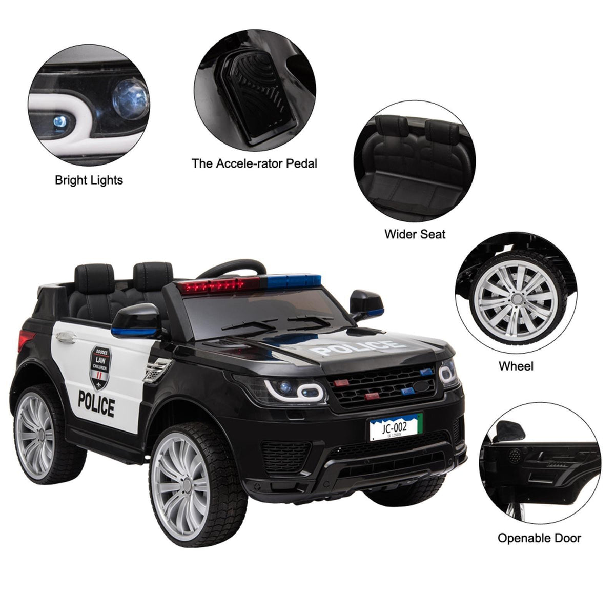 Kids Police SUV Ride-On Car with Lights, Music, and Remote Control - 3 Speed Options