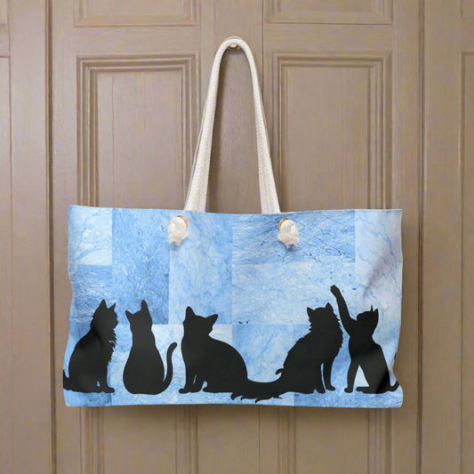 Cat Silhouette Weekender Tote Bag – Blue Cats Beach Bag