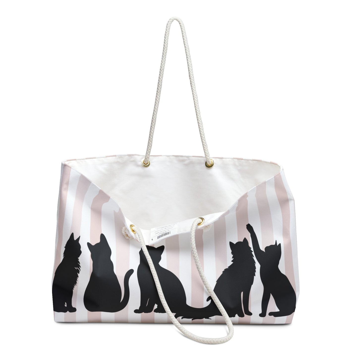 Pink Stripe Cat Silhouette Weekender Tote – Cat Lover Travel Bag