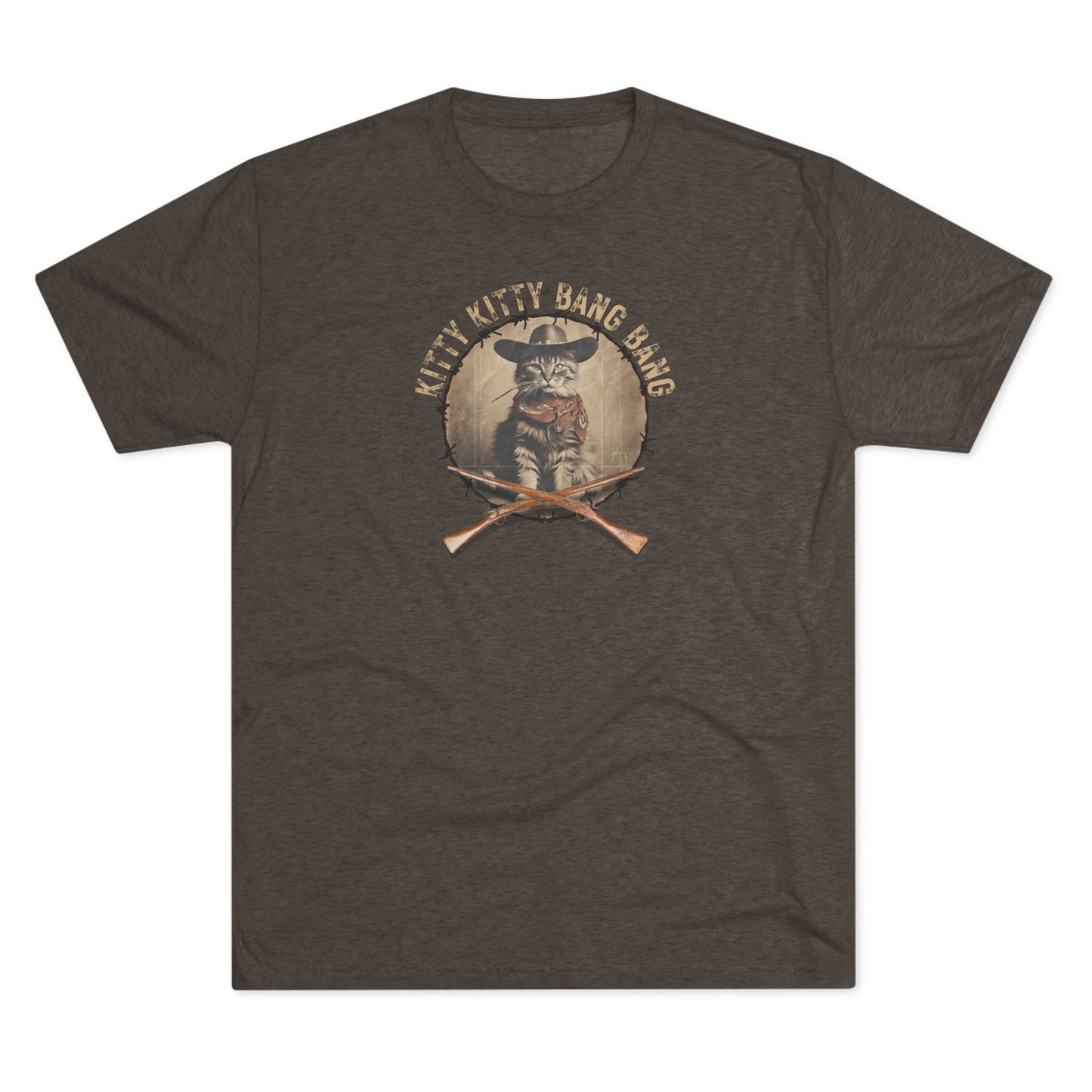 Wild Kitty Bang Bang Tri-Blend Tee – Funny Cowboy Cat Shirt