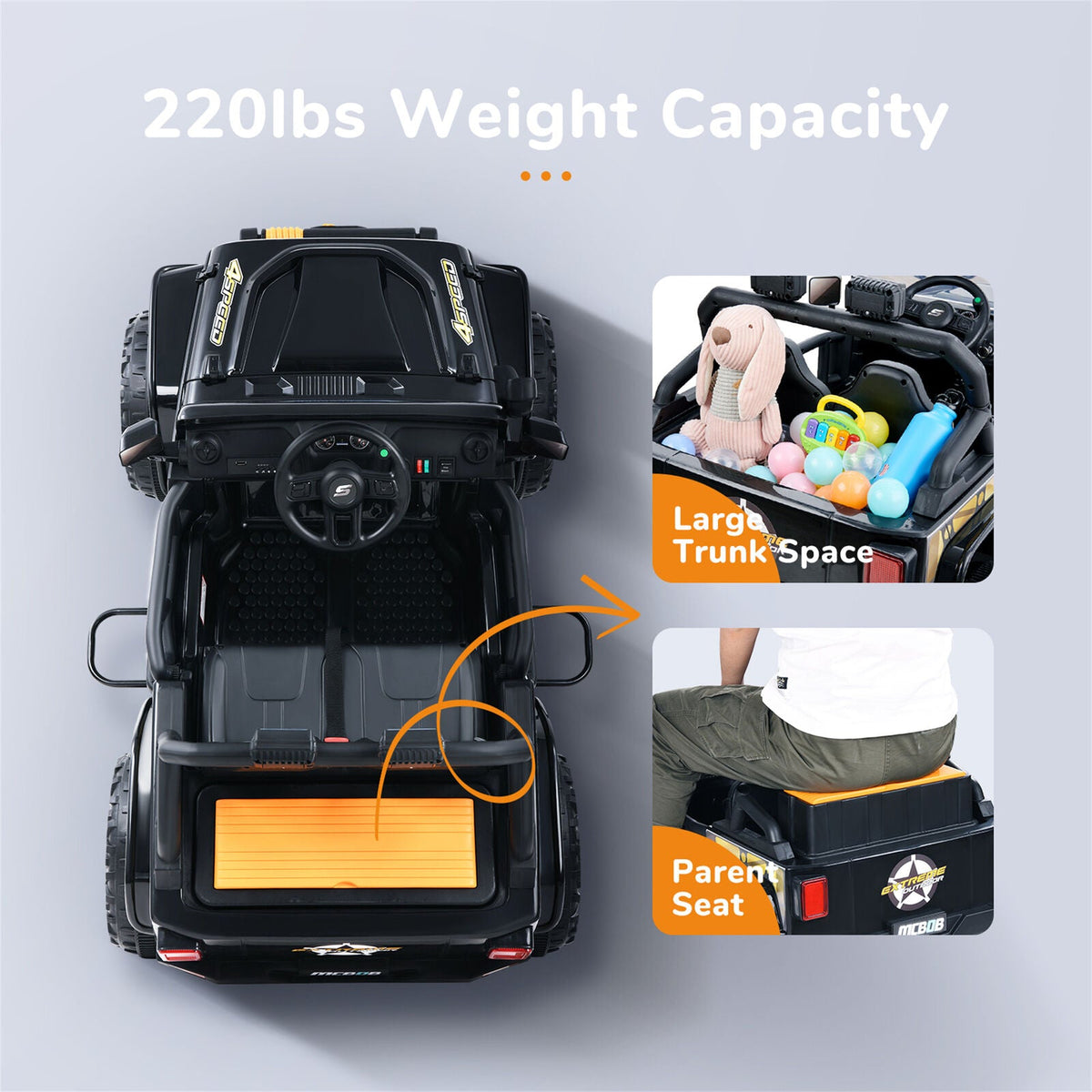 Remote Control Electric Ride-On Truck for Kids with Parent Seat and FM Radio - 12V Power Wheels