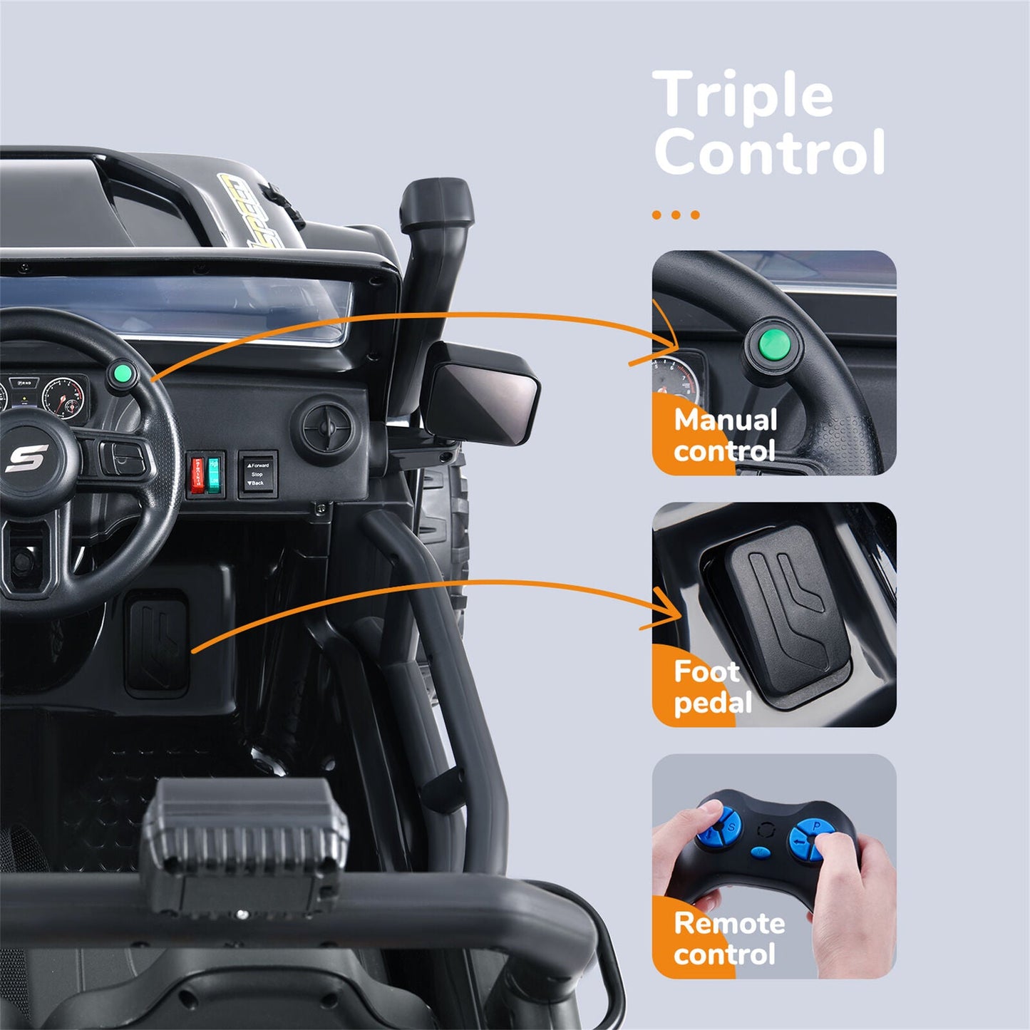 KLOKICK Parent-Child Electric Jeep Ride On Car with Remote Control and LED Lights - 3 Speed Options