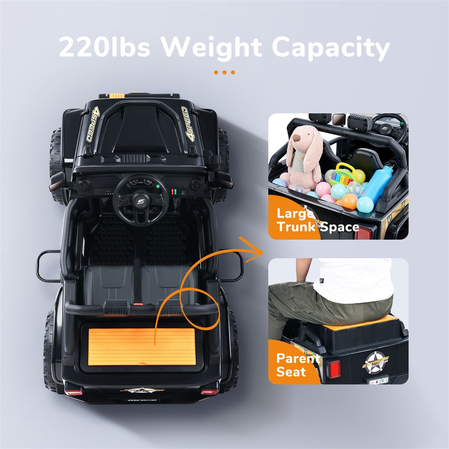 KLOKICK Parent-Child Electric Jeep Ride On Car with Remote Control and LED Lights - 3 Speed Options