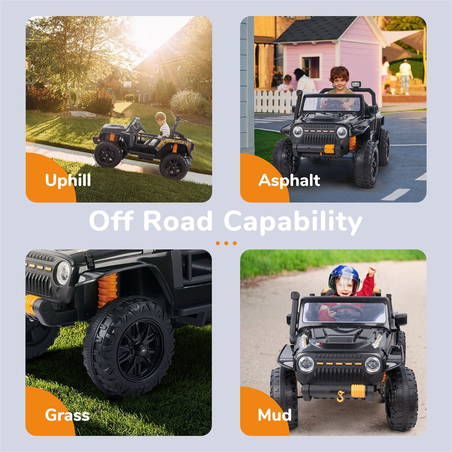KLOKICK Parent-Child Electric Jeep Ride On Car with Remote Control and LED Lights - 3 Speed Options
