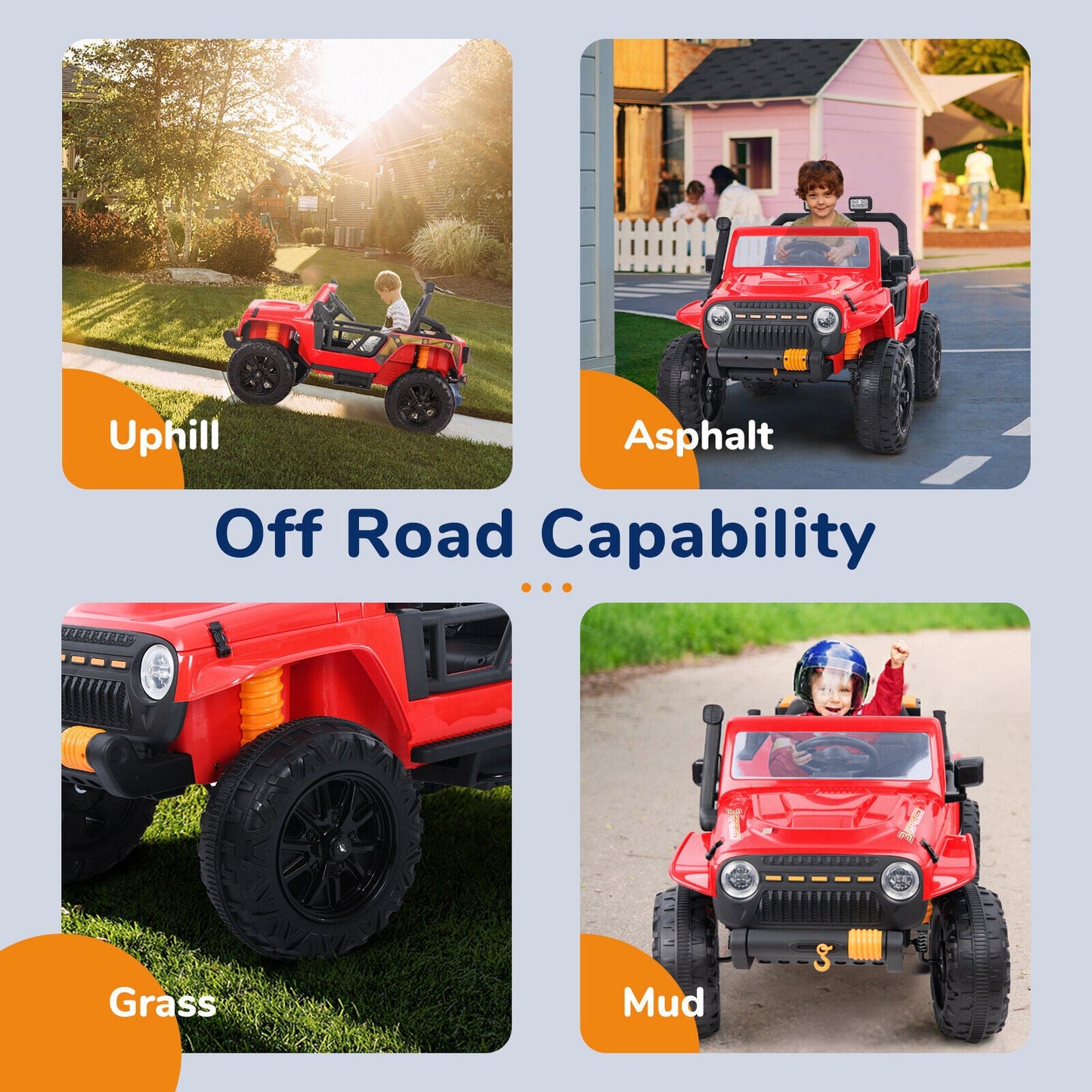 KLOKICK Parent-Child Electric Jeep Ride On Car with Remote Control and LED Lights - 3 Speed Options