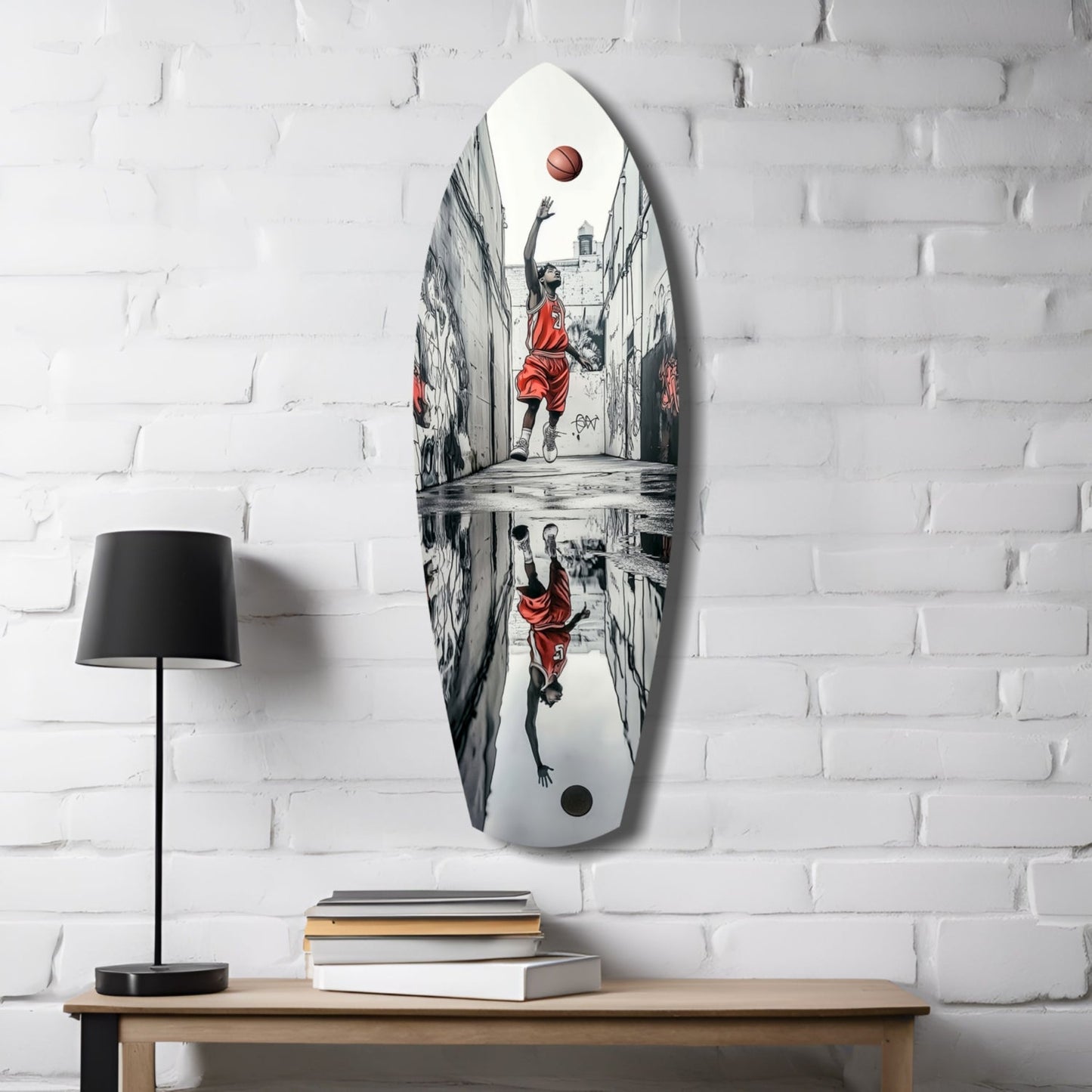 Street Basketball Tempered Glass Wall Art - Durable, Vibrant Sports Home Decor in 12"x35" and 16"x47" Sizes