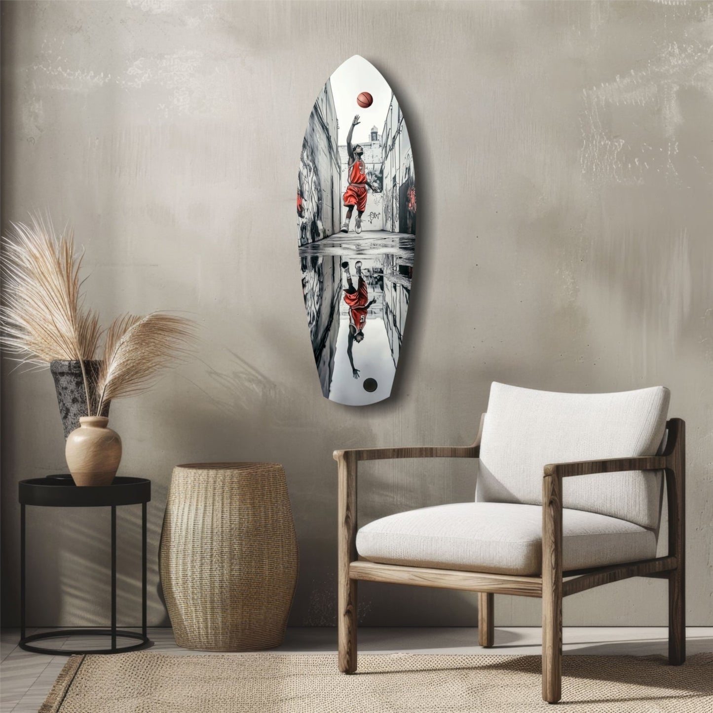 Street Basketball Tempered Glass Wall Art - Durable, Vibrant Sports Home Decor in 12"x35" and 16"x47" Sizes