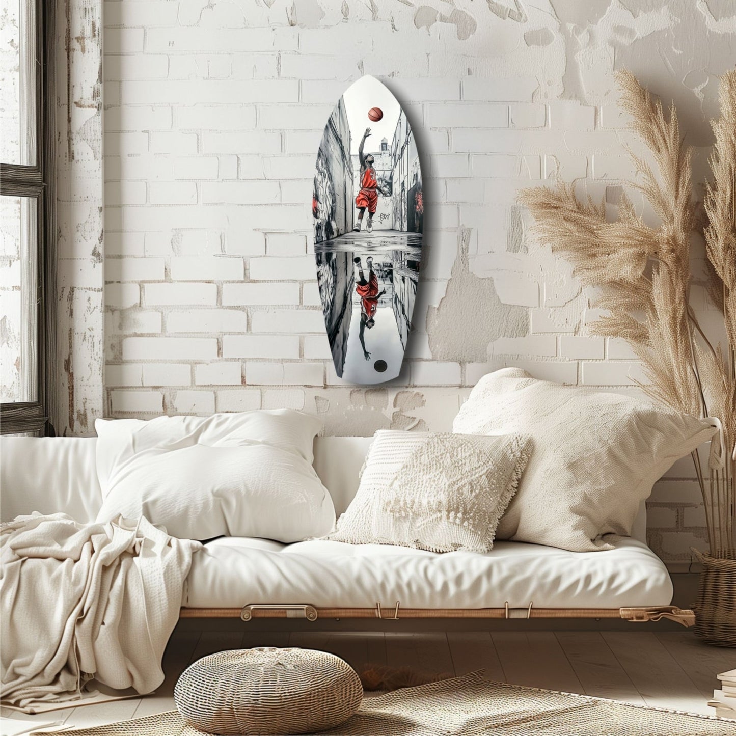 Street Basketball Tempered Glass Wall Art - Durable, Vibrant Sports Home Decor in 12"x35" and 16"x47" Sizes