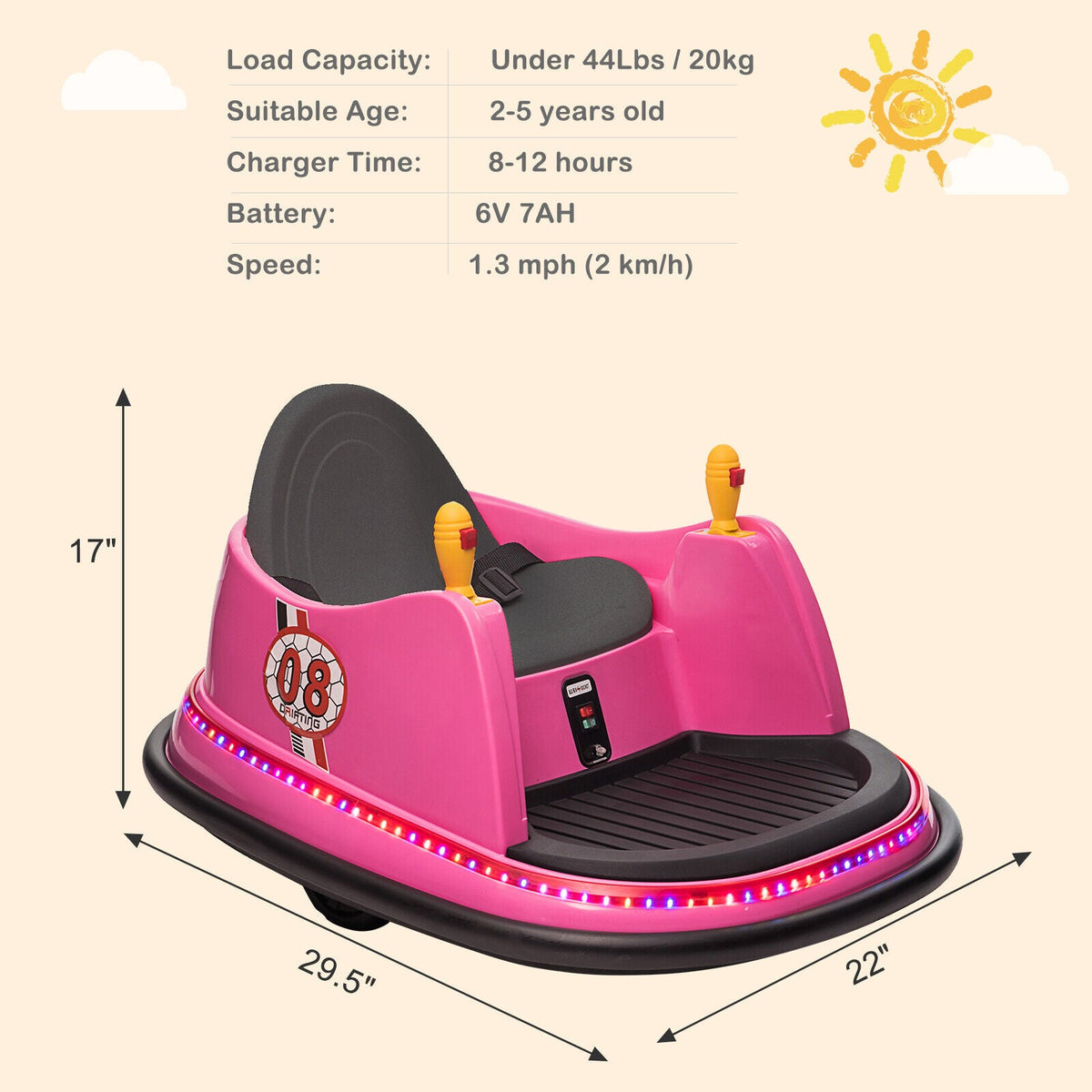 LEADZM Pink Bumper Car - 6V 7A.h Battery Powered