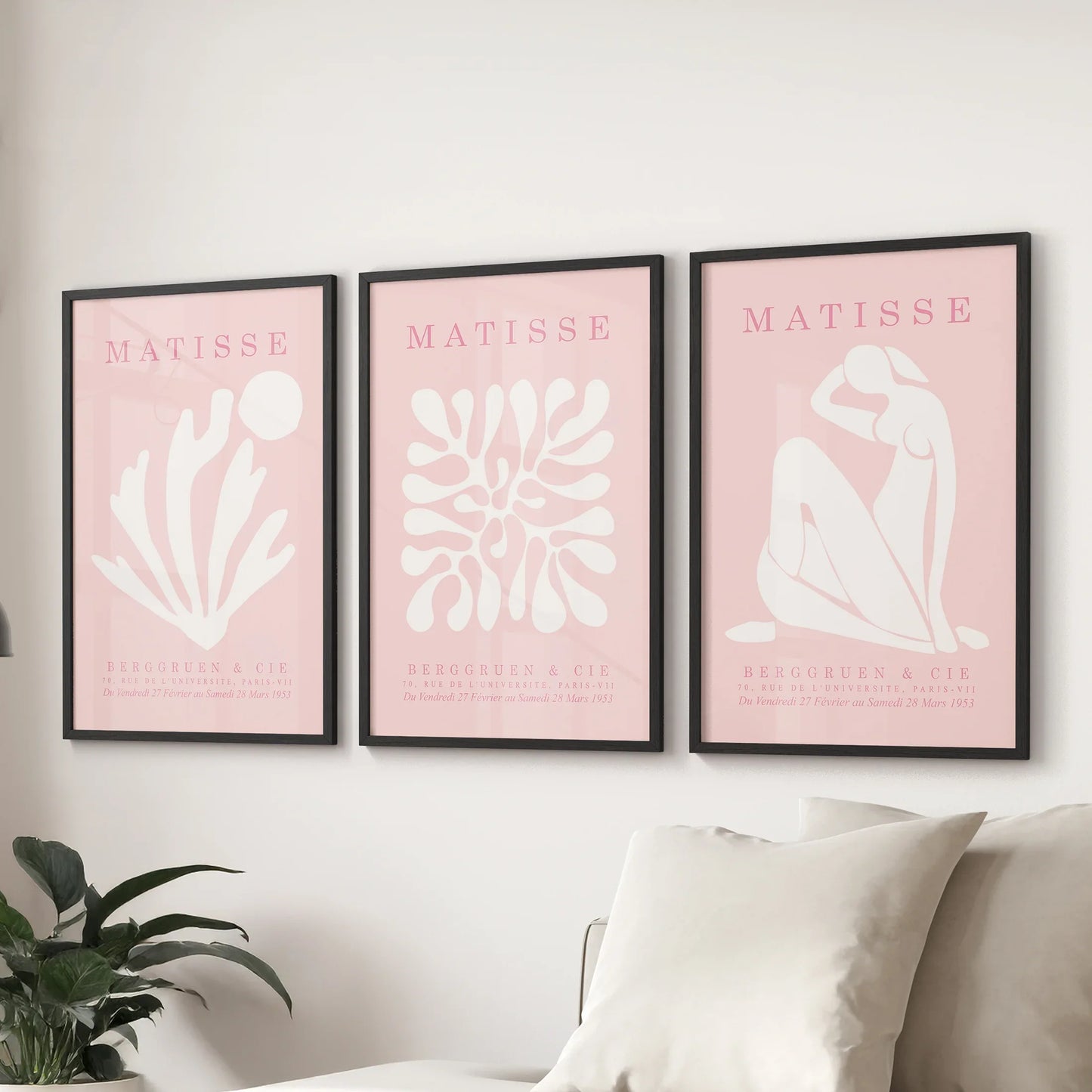 Pink Matisse Cutouts Wall Art. Minimalist Set of 3 Posters
