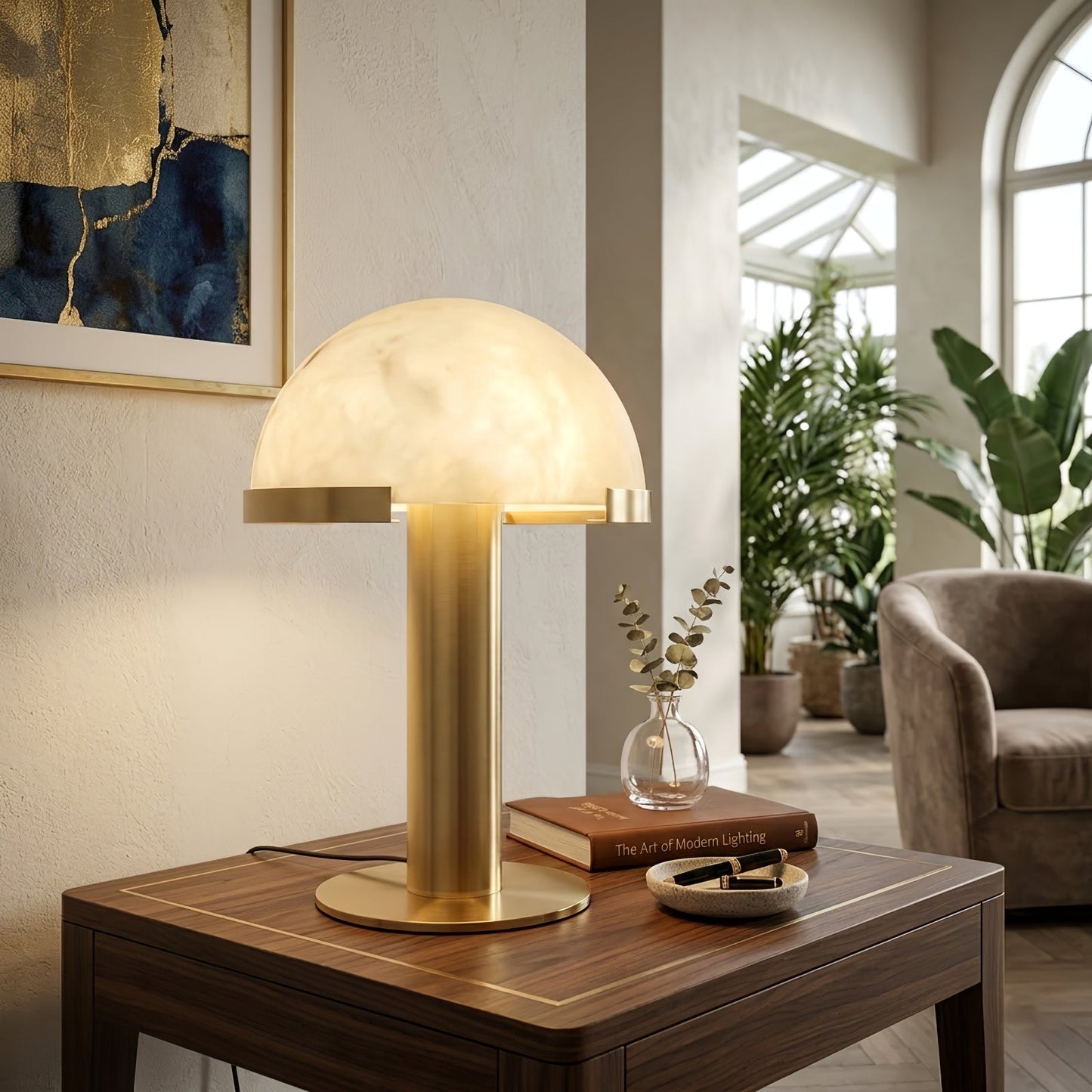 Melange Alabaster Dome Table Lamp