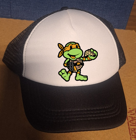 Adjustable Trucker Baseball Hat Orange Ninja Turtle Pizza Mikey TMNT Black