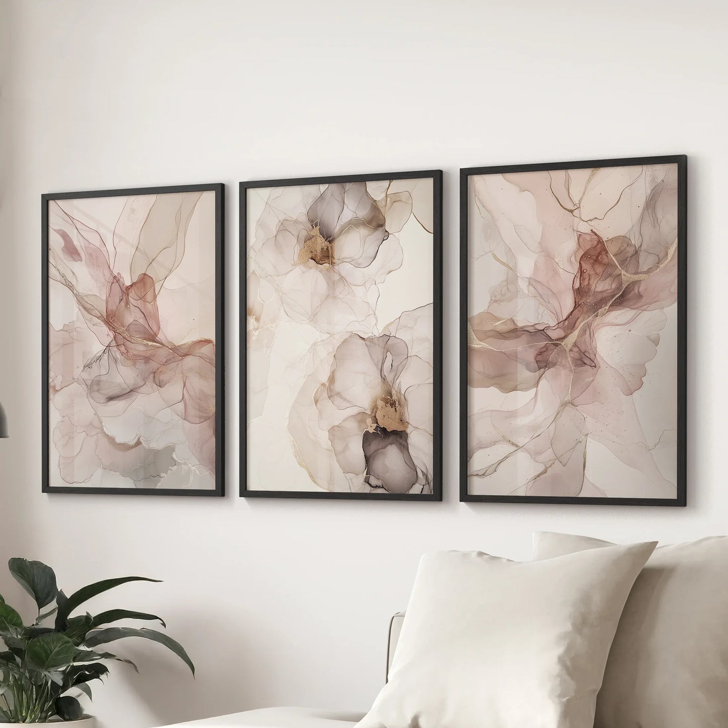 Neutral Watercolor Wall Art. Modern Minimalist Abstract Triptych