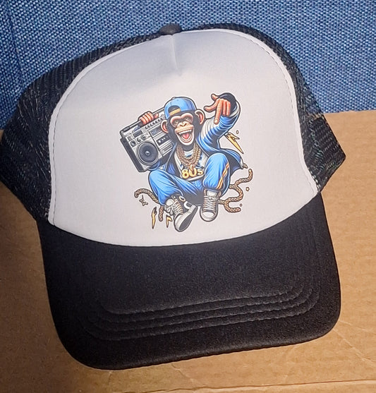 Adjustable Trucker Baseball Hat Cap Rad 80s Monkey with Boombox