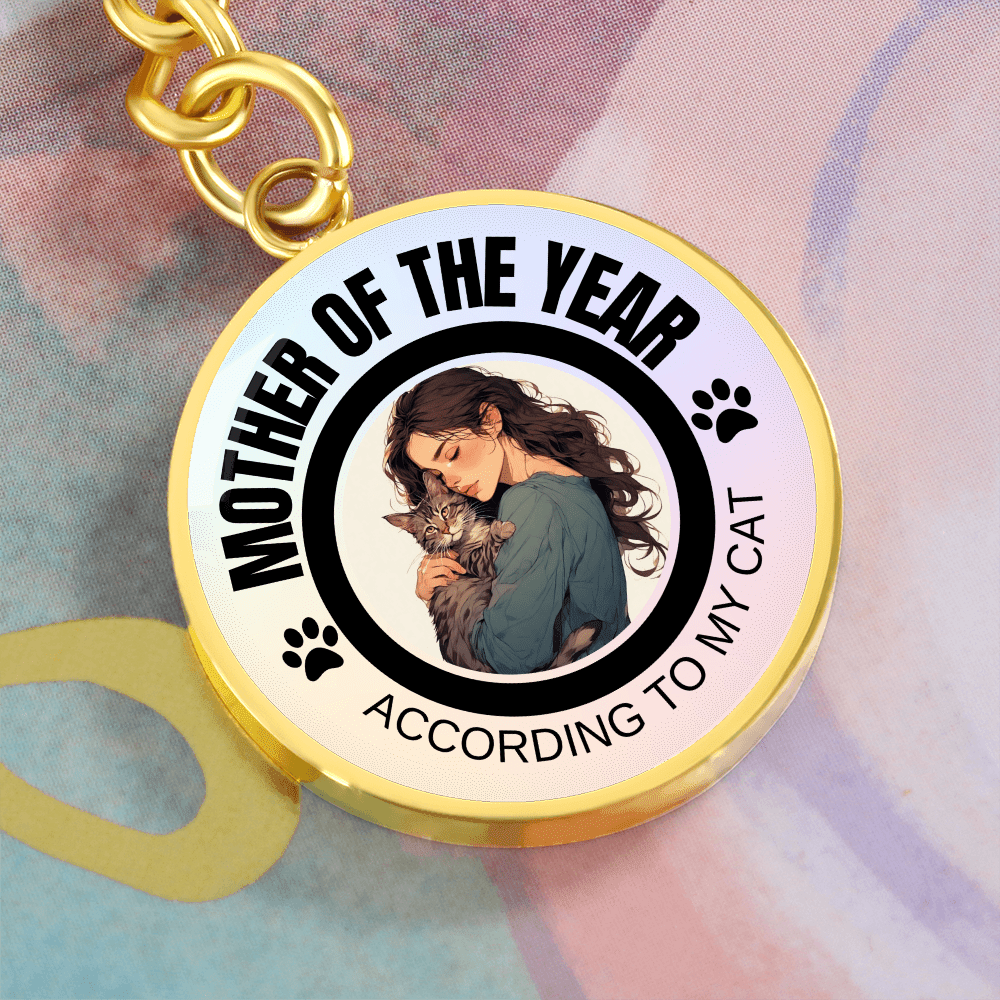 Mother of the Year Cat Keychain
