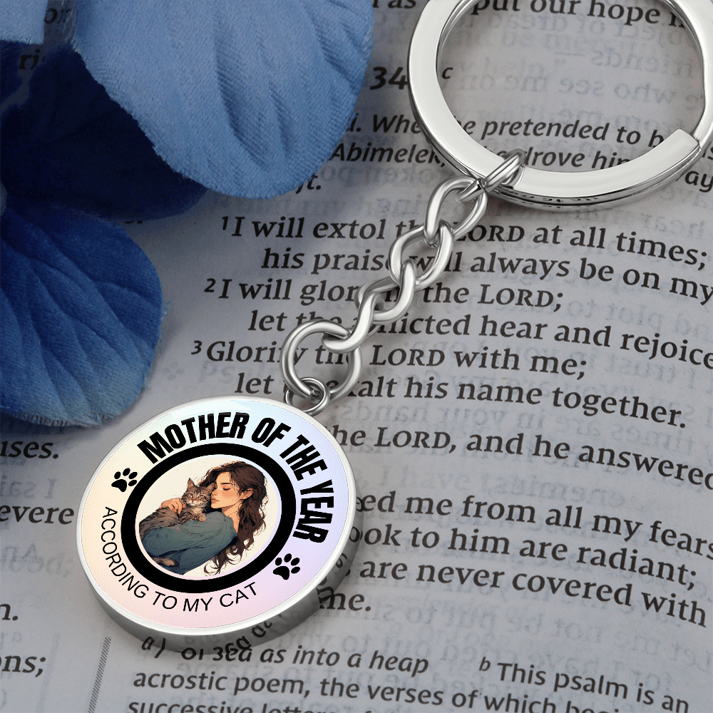 Mother of the Year Cat Keychain