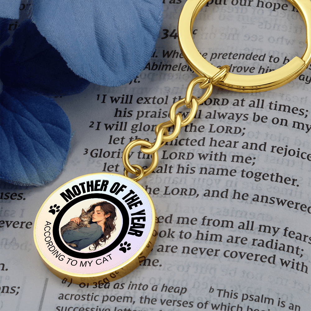 Mother of the Year Cat Keychain