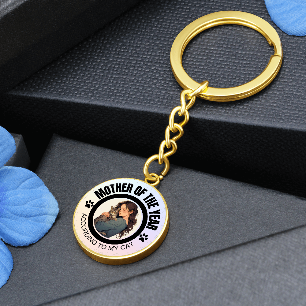 Mother of the Year Cat Keychain
