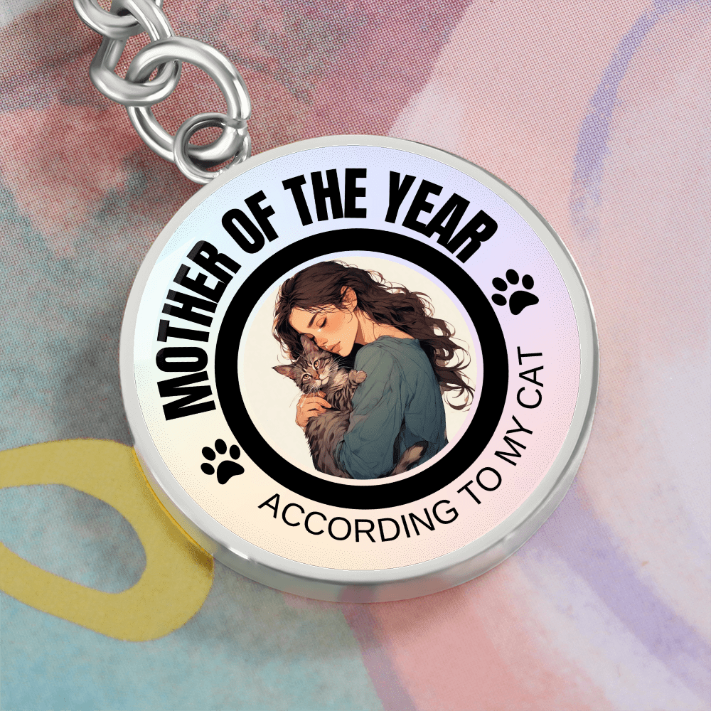 Mother of the Year Cat Keychain