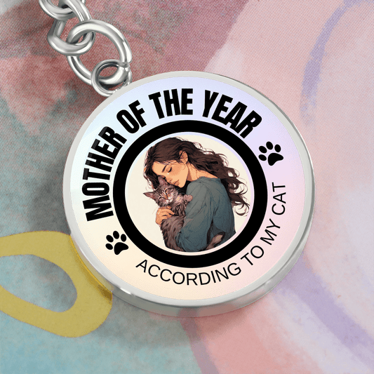 Mother of the Year Cat Keychain