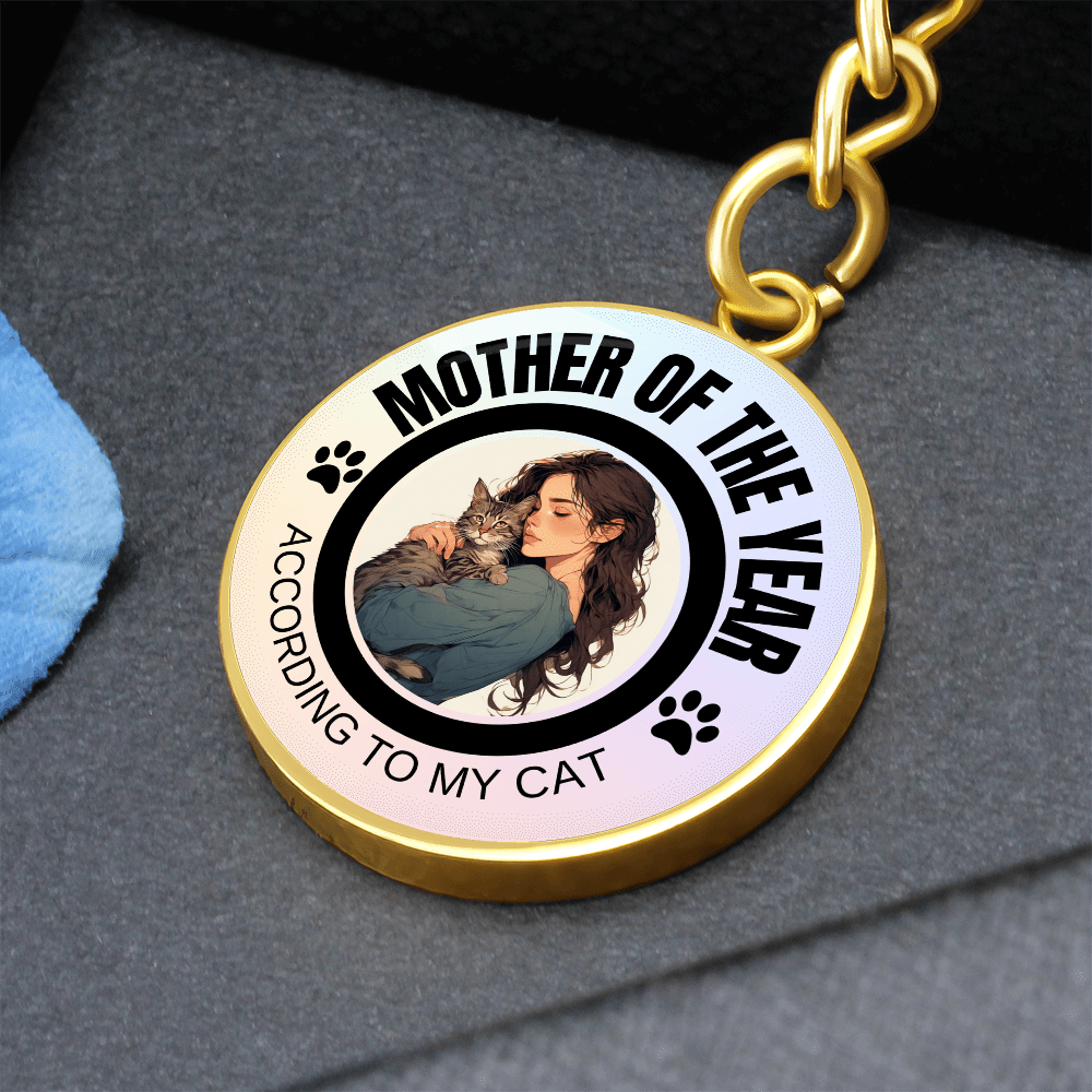 Mother of the Year Cat Keychain