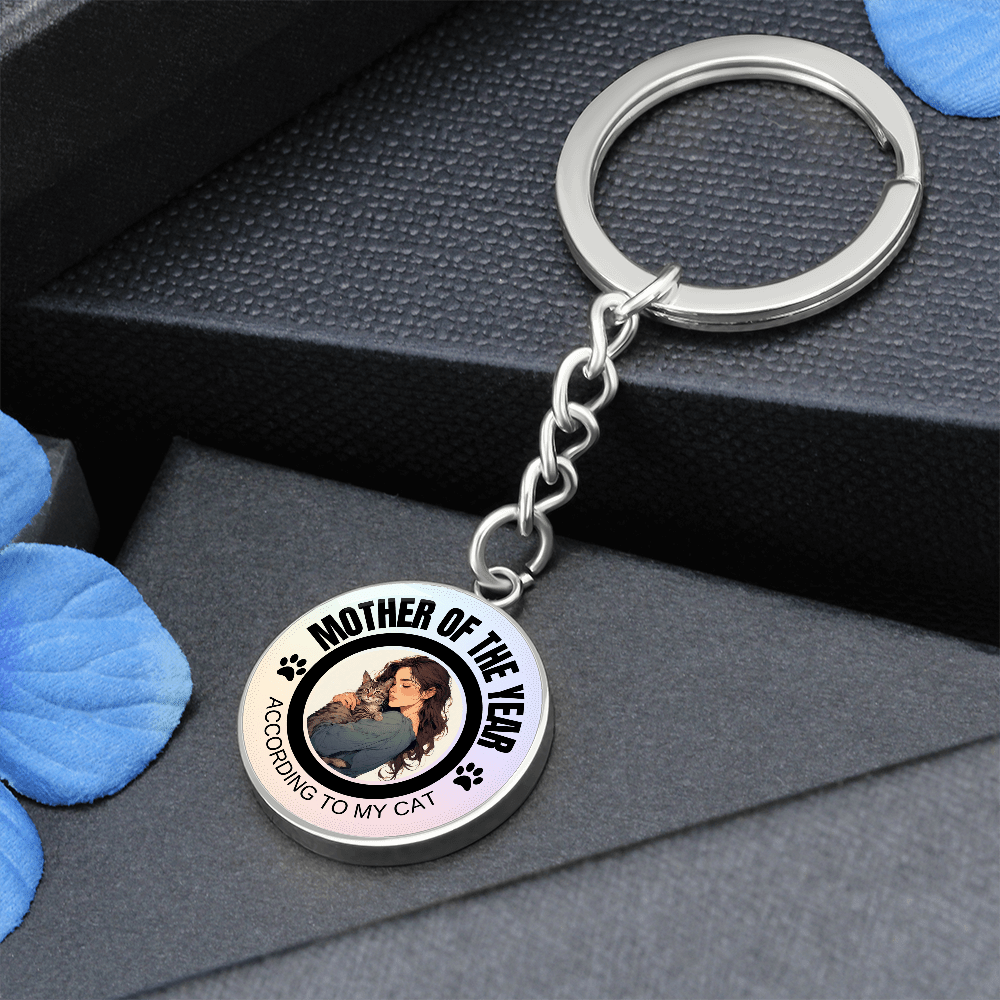 Mother of the Year Cat Keychain