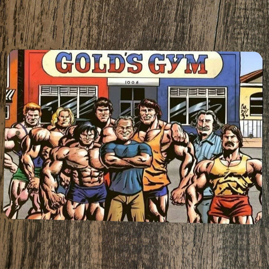 Golds Gym Muscle Heads Cartoon 8x12 Metal Wall Sign