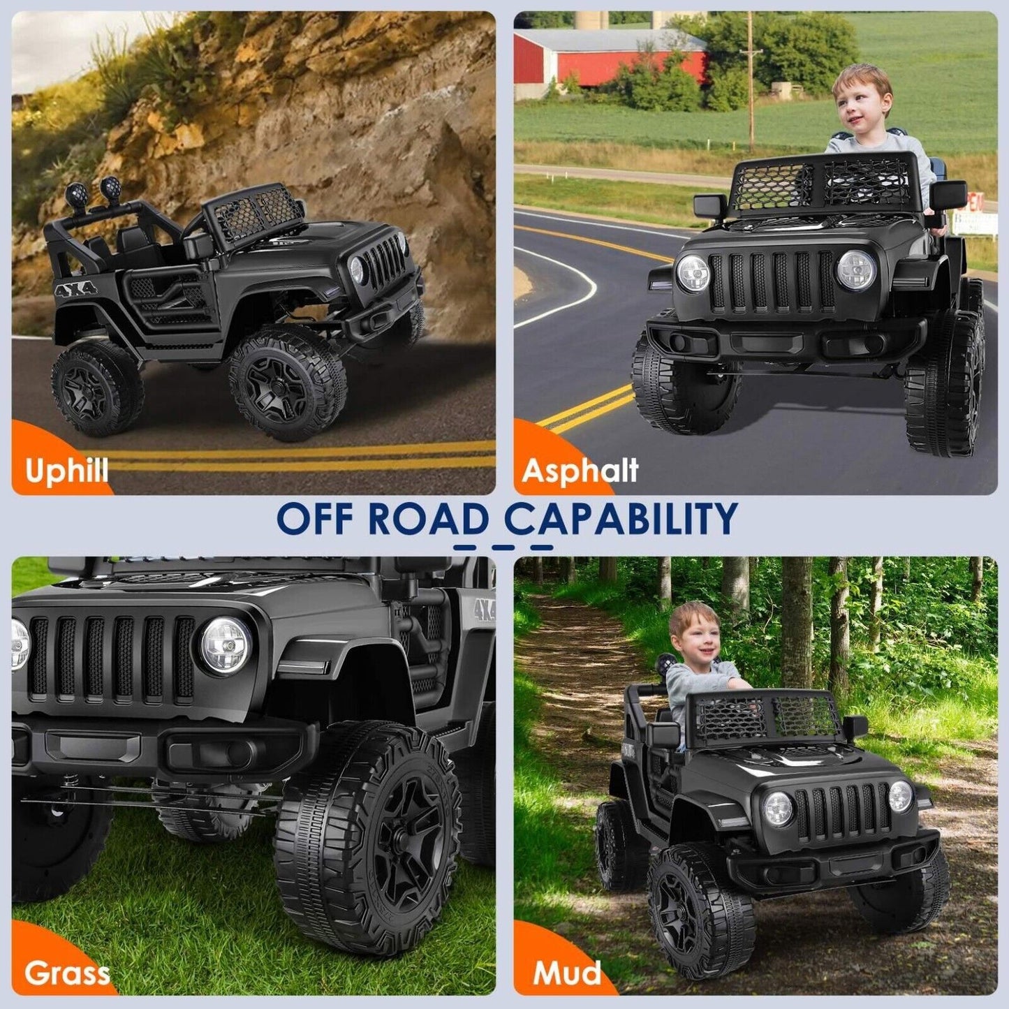 12V/24V Battery-Powered Jeep with High-Power Wheels and Music for Endless Fun!