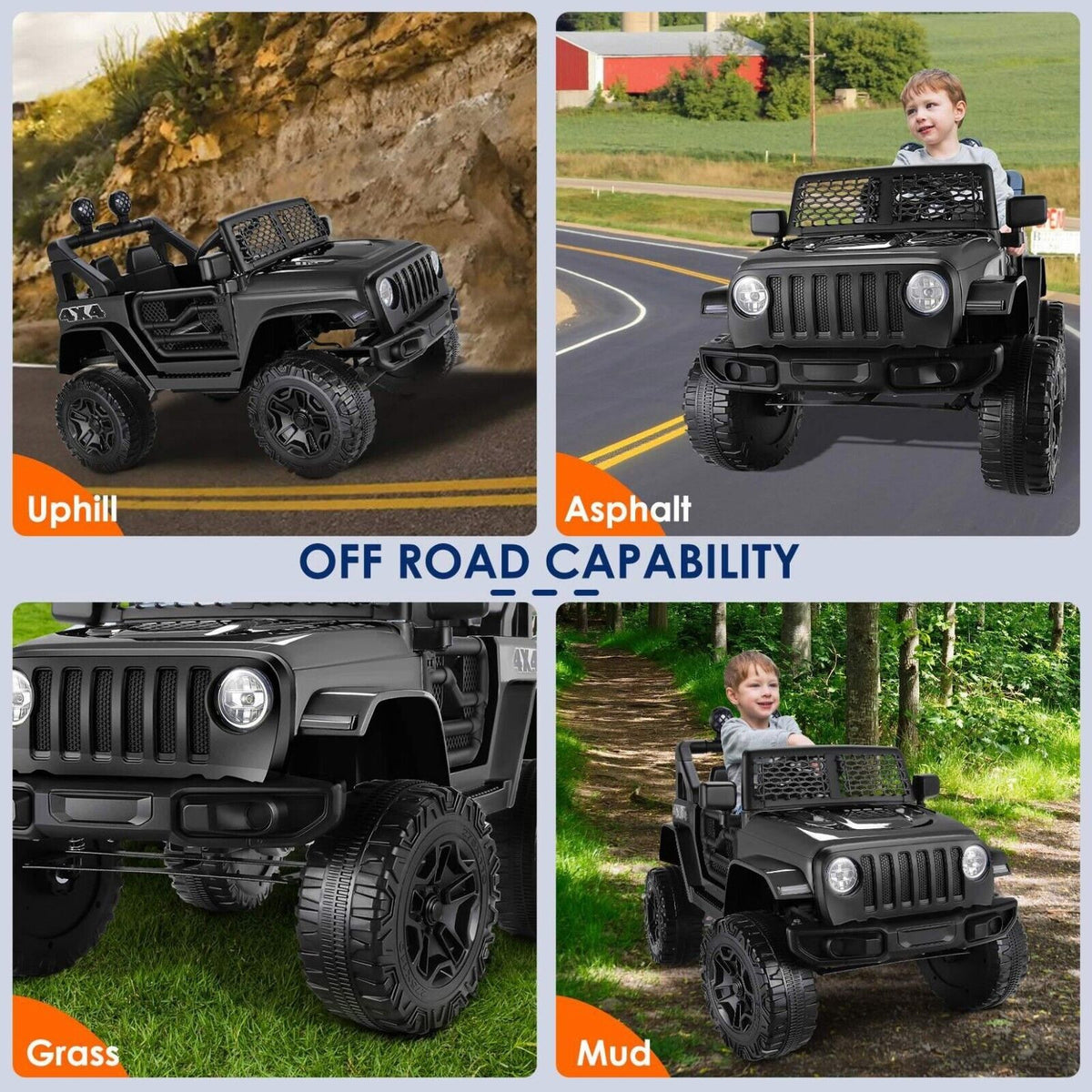 12V/24V Battery-Powered Jeep with High-Power Wheels and Music for Electric Kids Ride-On Fun
