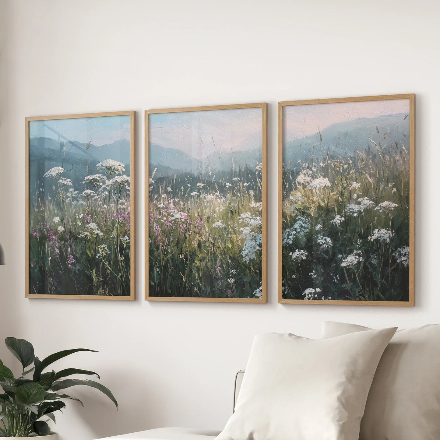 Wildflower Field at Sunset – Nature Wall Art Set of 3