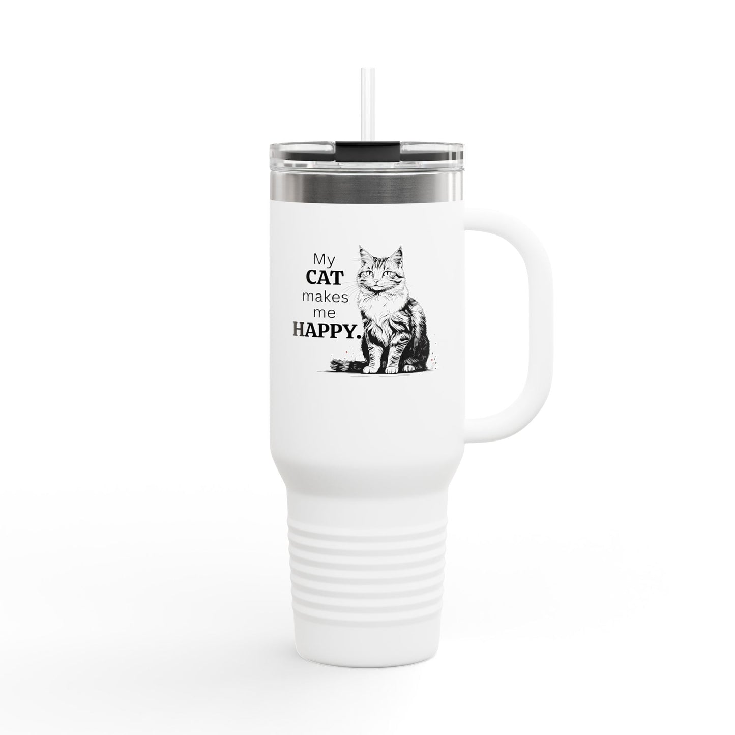 Cat Makes Me Happy Insulated Mug, 40oz