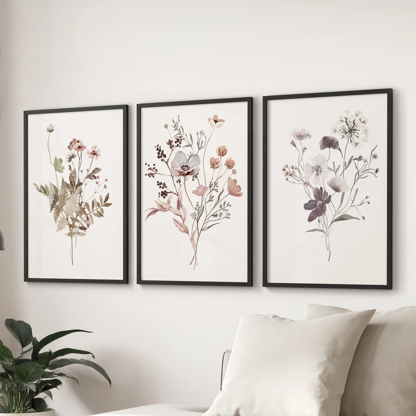 Meadow Wildflower Print Set of 3 Pieces. Watercolor Botanical Prints