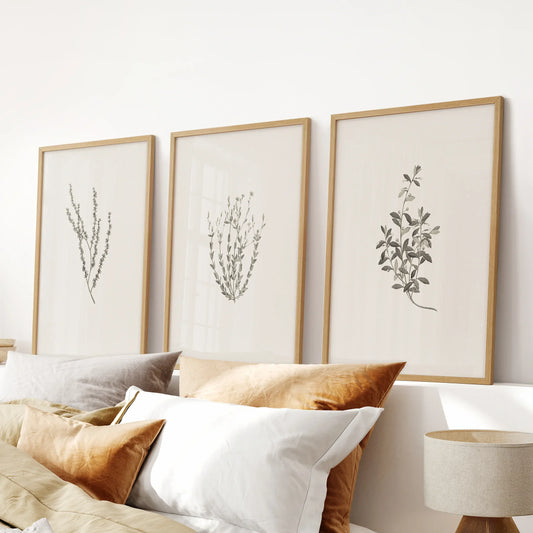 Vintage Botanical 3 Piece Wall Decor. Rustic Dried Flower Prints