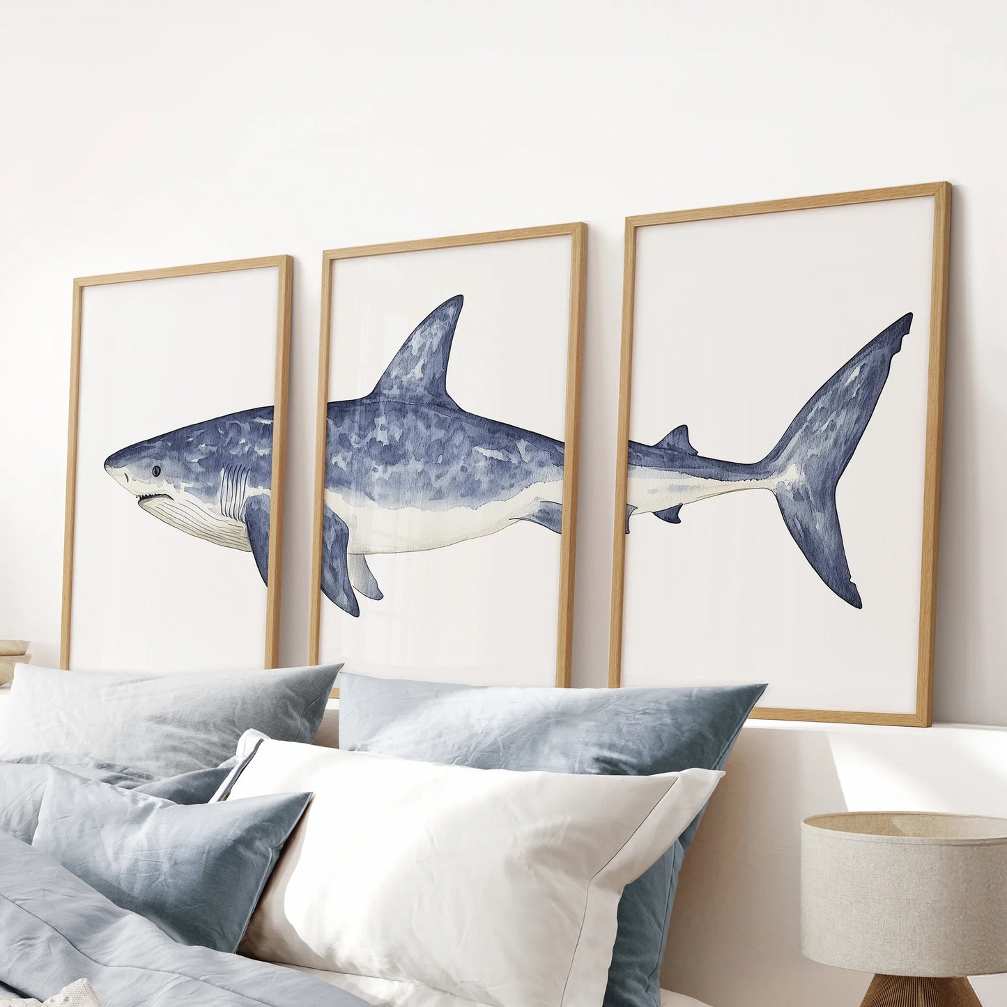 Shark Wall Art. Set of 3 Watercolor Ocean Animal Prints