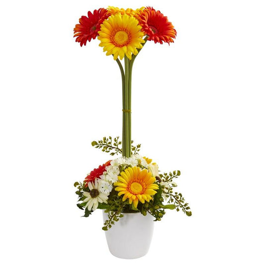 Gerber Daisy Artificial Arrangement in Ceramic Vase