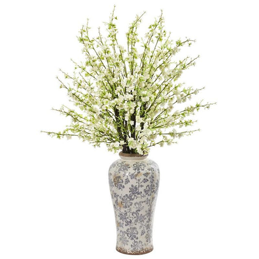 37" Cherry Blossom Artificial Arrangement in Decorative Vase