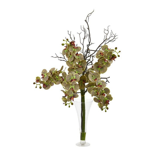 38" Elegant Phalaenopsis Orchid Artificial Arrangement in Flared Vase