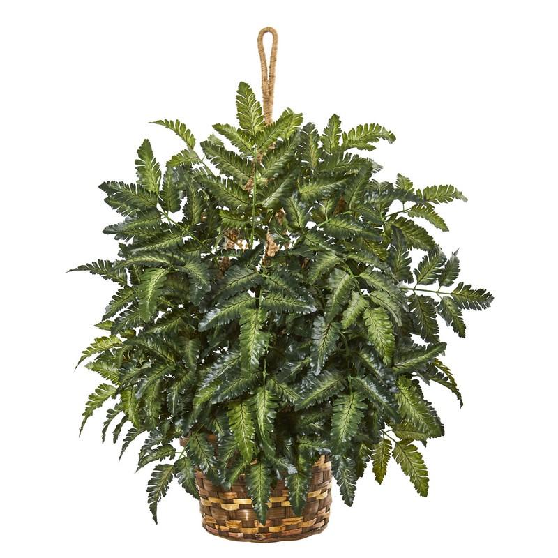 30" Bracken Fern Artificial Plant in Hanging Basket