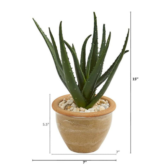 15" Aloe Artificial Plant in Decorative Vase