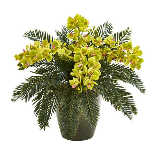 16" Phalaenopsis Orchid and Cycas Artificial Plant in Decorative Planter