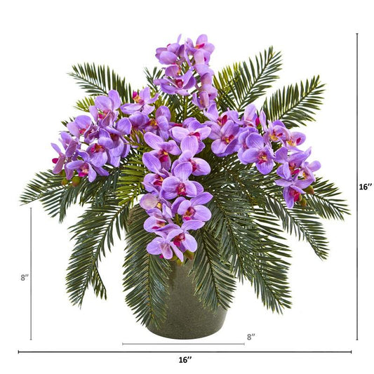 16" Phalaenopsis Orchid and Cycas Artificial Plant in Decorative Planter