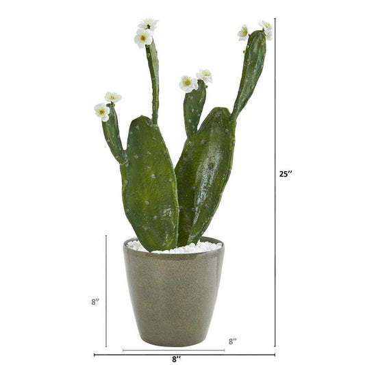 25" Flowering Cactus Artificial Plant in Green Planter