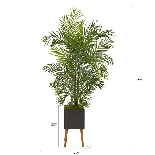 6'Areca Artificial Palm Tree in Black Planter with Stand UV Resistant (Indoor/Outdoor)