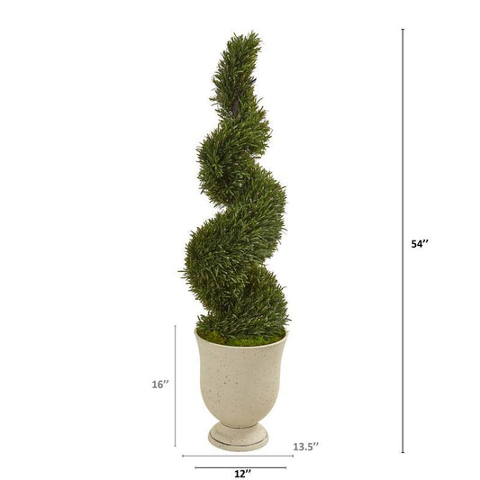 4.5'Rosemary Spiral Topiary Artificial Tree in Urn (Indoor/Outdoor)