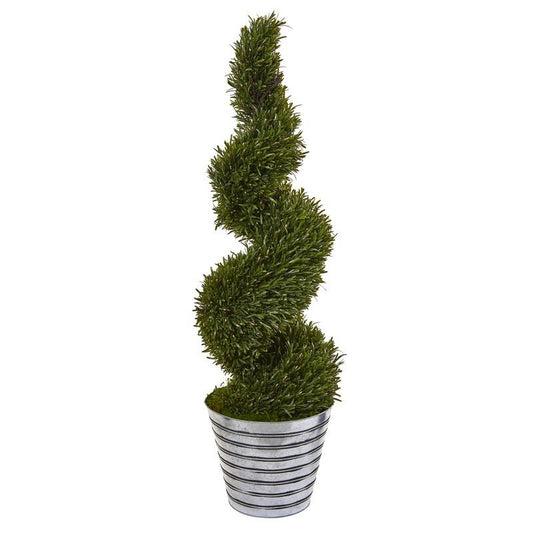 53" Rosemary Spiral Topiary Artificial Tree in Decorative Tin Bucket (Indoor/Outdoor)