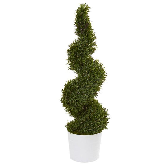 50" Rosemary Spiral Topiary Artificial Tree in White Planter (Indoor/Outdoor)