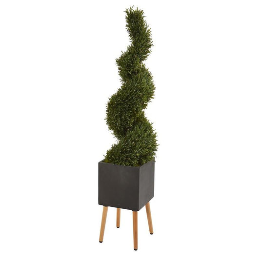 64" Rosemary Spiral Topiary Artificial Tree in Black Planter with Stand (Indoor/Outdoor)