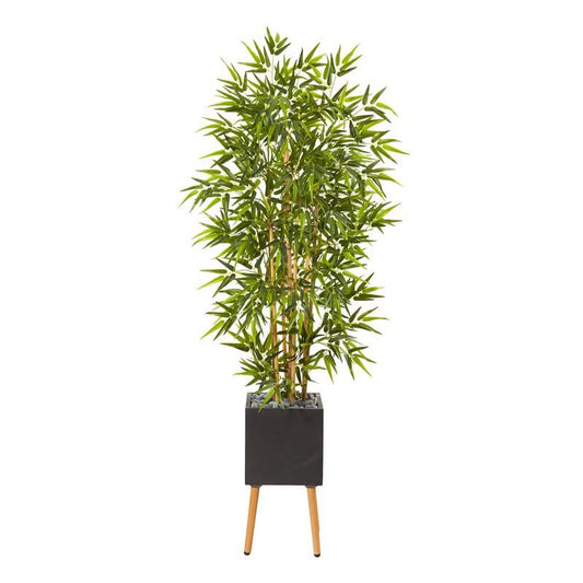 82" Bamboo Artificial Tree in Black Planter with Stand