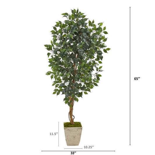 65" Ficus Artificial Tree in Country White Planter