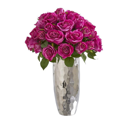 20" Rose Artificial Arrangement in Silver Vase